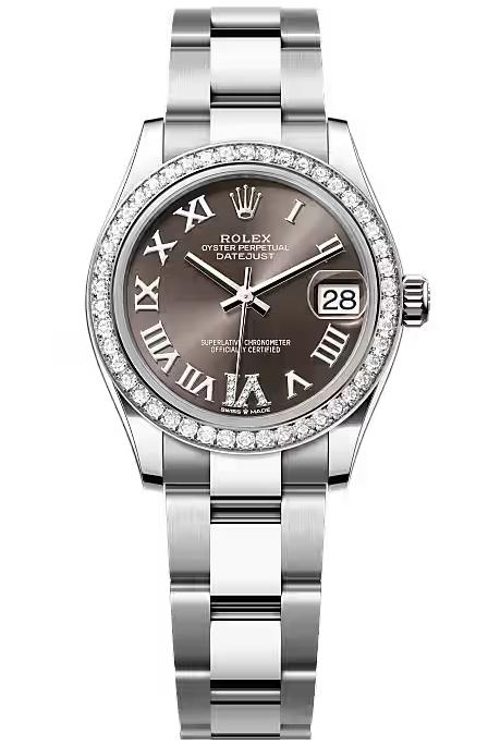 Rolex Lady-Datejust 31mm Dark Grey Roman Diamond Dial Diamond Bezel