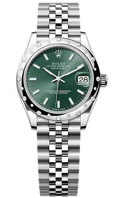 Rolex Lady-Datejust 31mm Green Index Dial Diamond-Set Smooth Domed