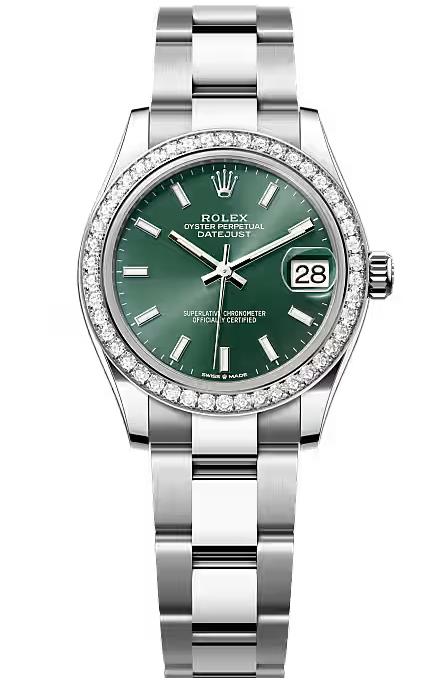 Rolex Lady-Datejust 31mm Green Index Dial Diamond Bezel