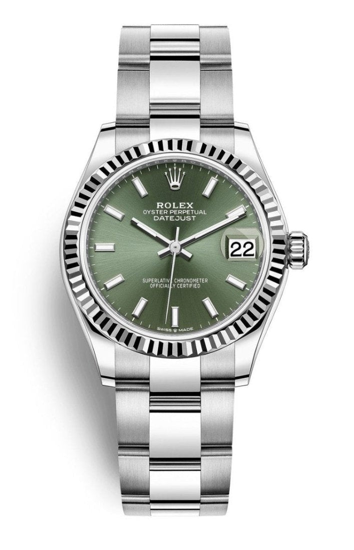 Rolex Lady-Datejust 31mm Green Index Dial Fluted Bezel Oyster Bracelet 278274