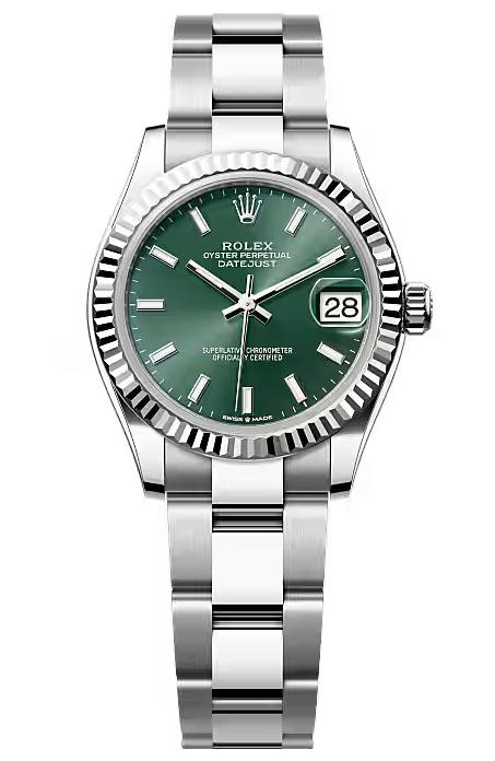 Rolex Lady-Datejust 31mm Green Index Dial Fluted Bezel Oyster Bracelet 278274