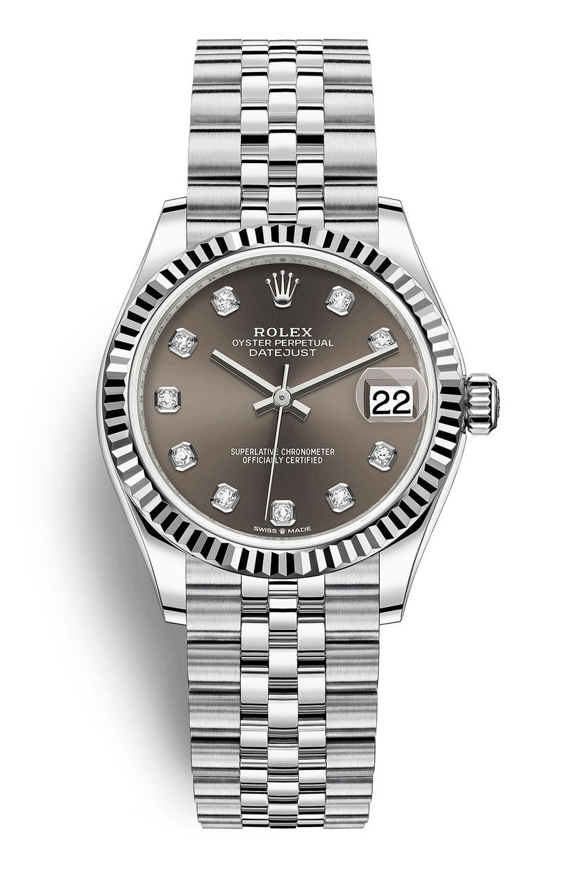 Rolex Lady-Datejust 31mm Grey Diamond Dial Fluted Bezel Jubilee Bracelet 278274