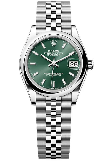 Rolex Lady-Datejust 31mm Mint Green Index Dial Smooth Domed Bezel Jubilee