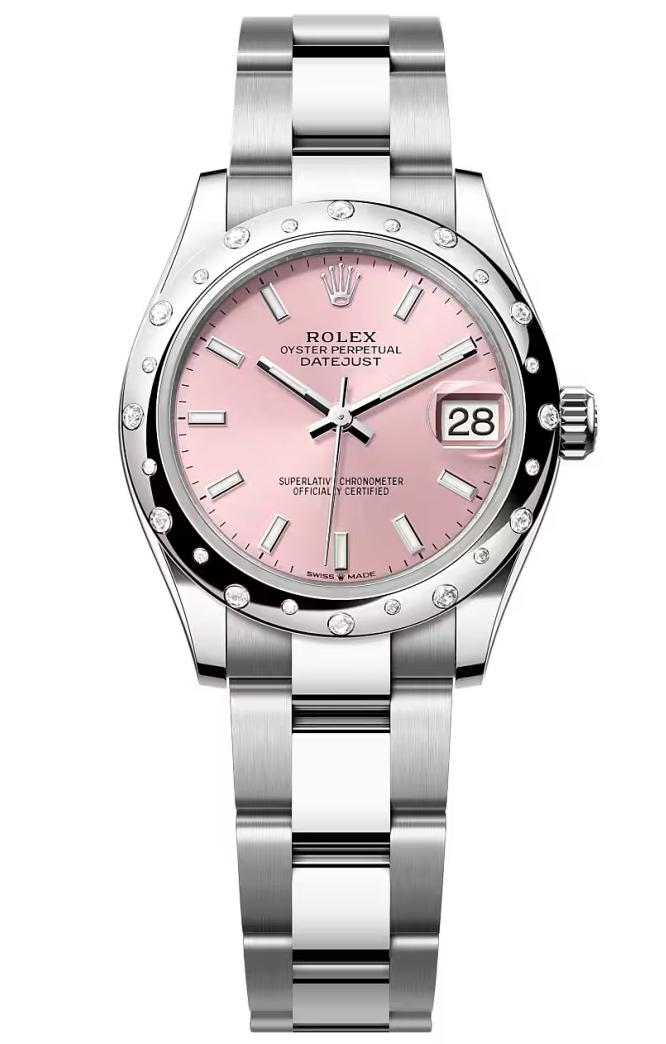 Rolex Lady-Datejust 31mm Pink Index Dial Diamond-Set Smooth Domed