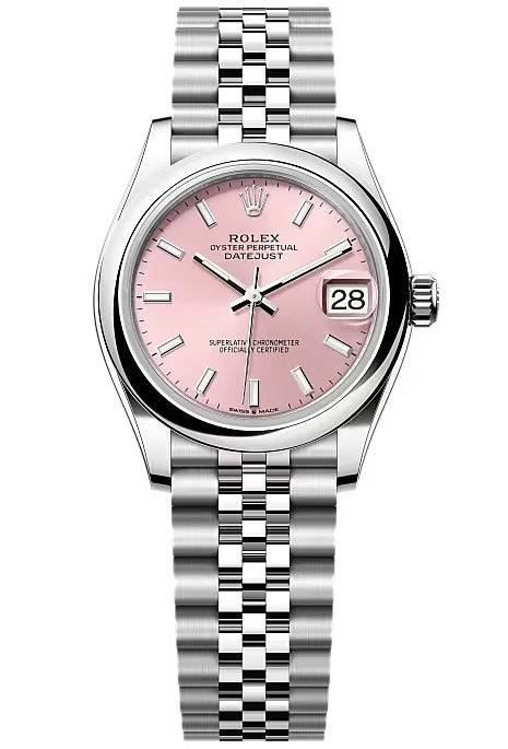 Rolex Lady-Datejust 31mm Pink Index Dial Smooth Domed Bezel Jubilee Bracelet