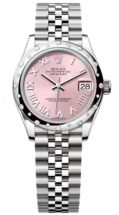 Rolex Lady-Datejust 31mm Pink Roman Dial Diamond-Set Smooth Domed