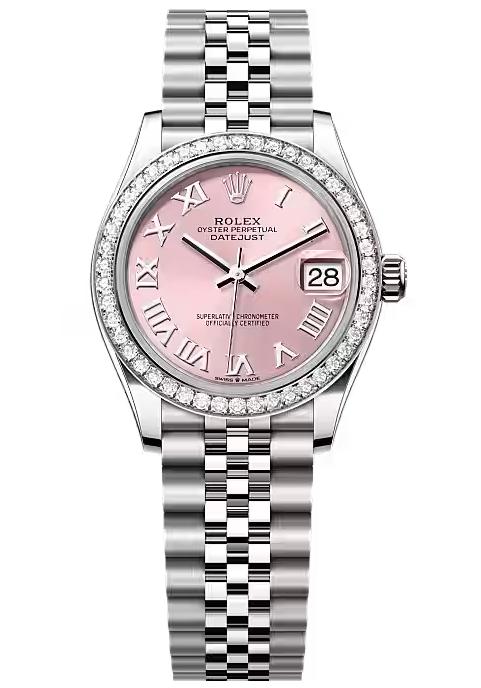 Rolex Lady-Datejust 31mm Pink Roman Dial Diamond Bezel