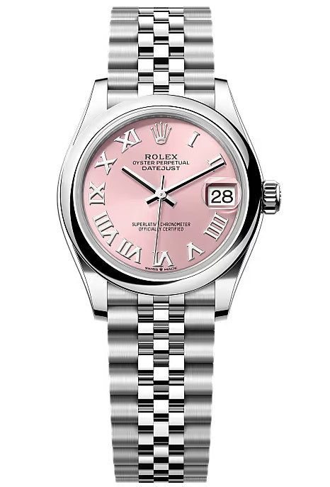 Rolex Lady-Datejust 31mm Pink Roman Dial Smooth Domed Bezel Jubilee Bracelet