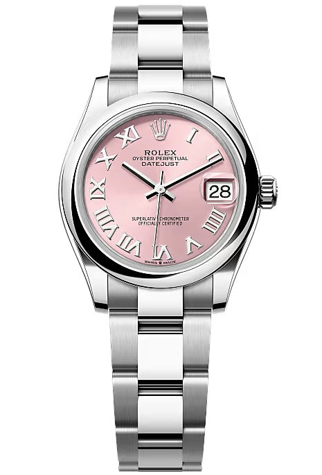 Rolex Lady-Datejust 31mm Pink Roman Dial Smooth Domed Bezel Oyster Bracelet