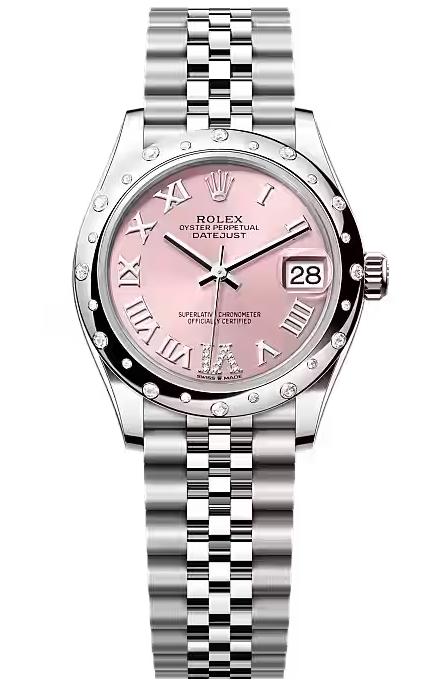 Rolex Lady-Datejust 31mm Pink Roman Diamond Dial Diamond-Set Smooth Domed