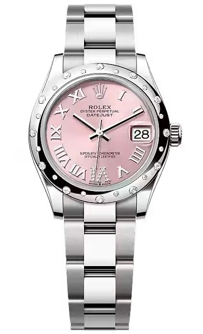 Rolex Lady-Datejust 31mm Pink Roman Diamond Dial Diamond-Set Smooth Domed