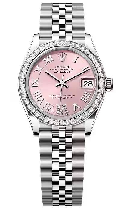 Rolex Lady-Datejust 31mm Pink Roman Diamond Dial Diamond Bezel