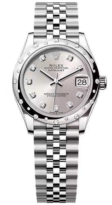 Rolex Lady-Datejust 31mm Silver Diamond Dial Diamond-Set Smooth Domed