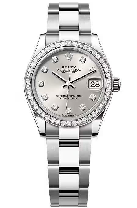 Rolex Lady-Datejust 31mm Silver Diamond Dial Diamond Bezel