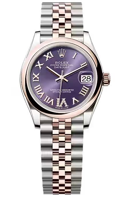 Rolex Lady-Datejust 31mm Two-Tone Everose Gold Aubergine Roman Dial Domed