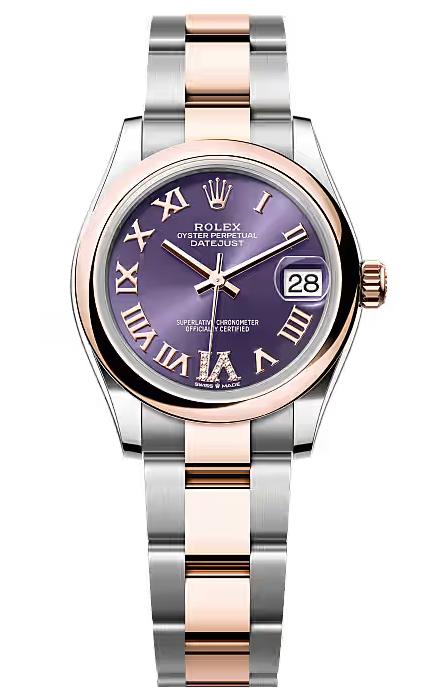 Rolex Lady-Datejust 31mm Two-Tone Everose Gold Aubergine Roman Dial Domed
