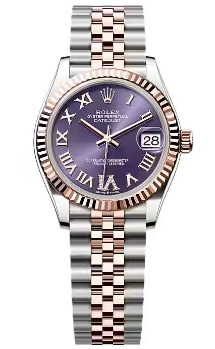 Rolex Lady-Datejust 31mm Two-Tone Everose Gold Aubergine Roman Dial Fluted