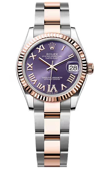 Rolex Lady-Datejust 31mm Two-Tone Everose Gold Aubergine Roman Dial Fluted