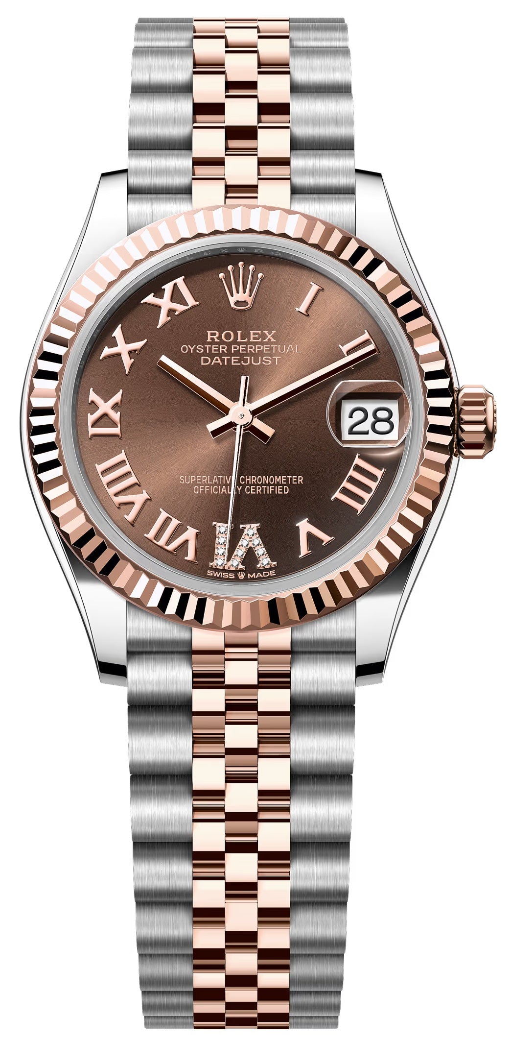 Rolex Lady-Datejust 31mm Two-Tone Everose Gold Chocolate Roman Dial Fluted
