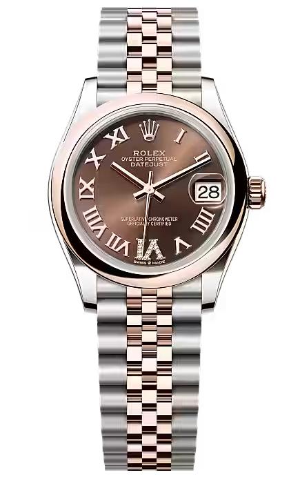 Rolex Lady-Datejust 31mm Two-Tone Everose Gold Chocolate Roman Dial Domed