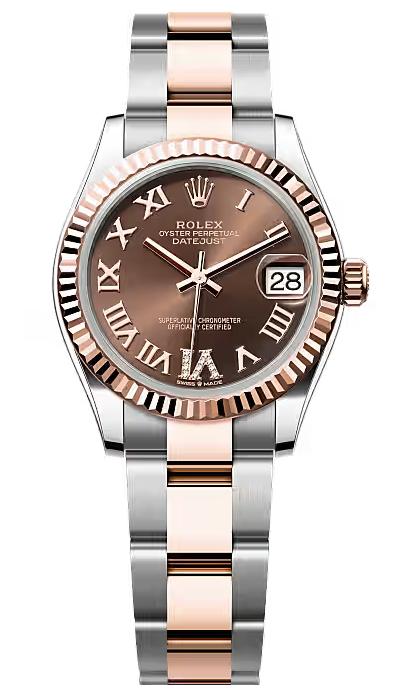 Rolex Lady-Datejust 31mm Two-Tone Everose Gold Chocolate Roman Dial Fluted