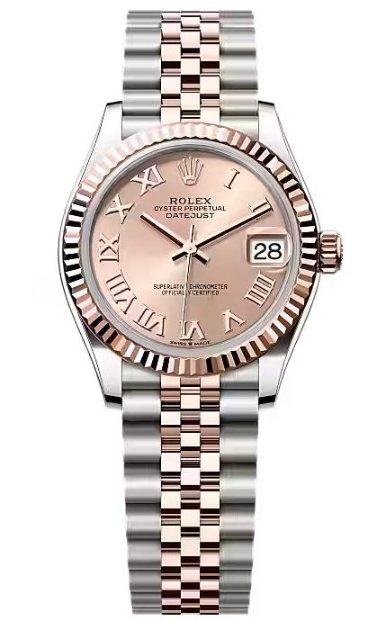 Rolex Lady-Datejust 31mm Two-Tone Everose Gold Rose Roman Dial Fluted