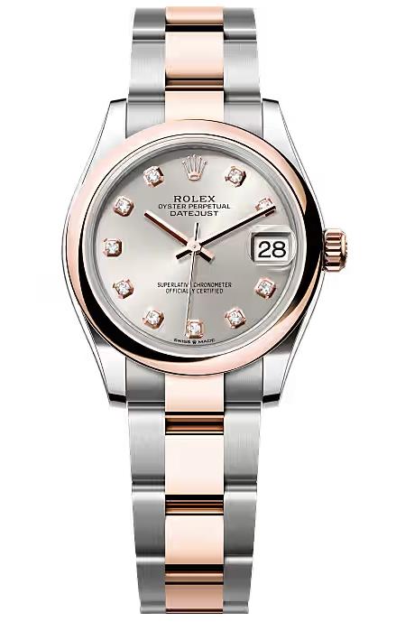 Rolex Lady-Datejust 31mm Two-Tone Everose Gold Silver Diamond Dial Domed
