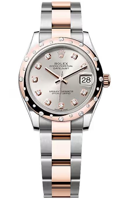 Rolex Lady-Datejust 31mm Two-Tone Everose Gold Silver Diamond Dial Domed