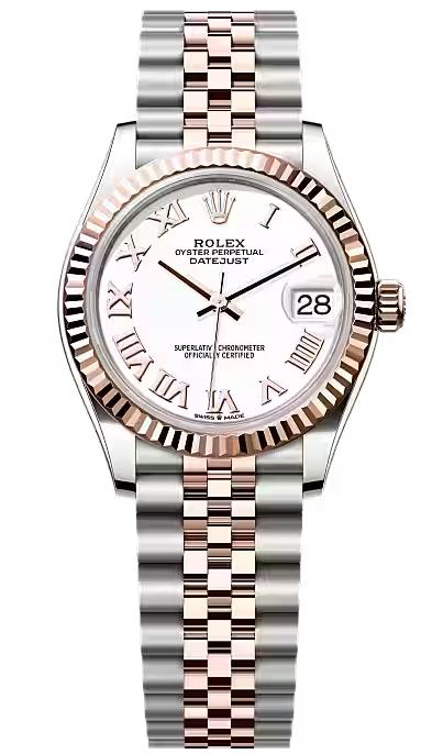 Rolex Lady-Datejust 31mm Two-Tone Everose Gold White Roman Dial Fluted