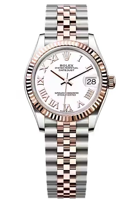 Rolex Lady-Datejust 31mm Two-Tone Everose Gold White Roman Dial Fluted