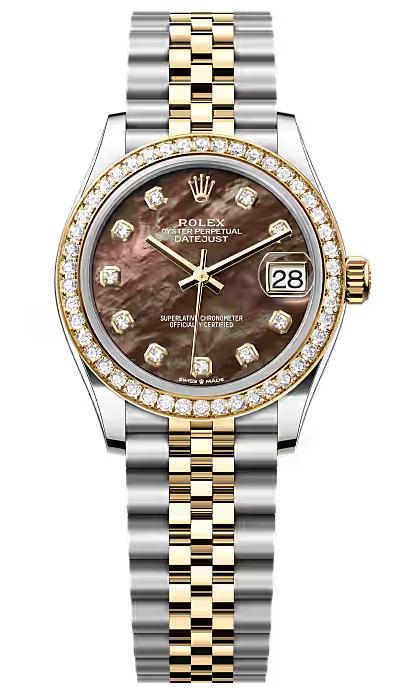 Rolex Lady-Datejust 31mm Two-Tone Yellow Gold Black MOP Dial Diamond Bezel