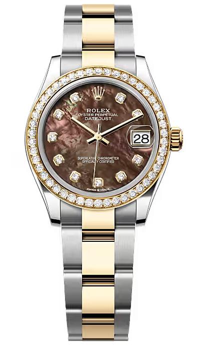 Rolex Lady-Datejust 31mm Two-Tone Yellow Gold Black MOP Dial Diamond Bezel