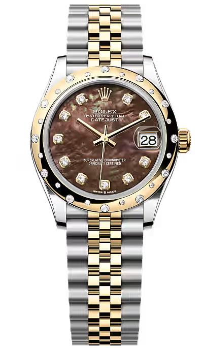 Rolex Lady-Datejust 31mm Two-Tone Yellow Gold Black MOP Dial Diamond Bezel