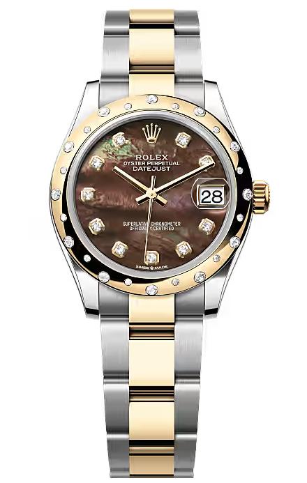 Rolex Lady-Datejust 31mm Two-Tone Yellow Gold Black MOP Dial Diamond Bezel