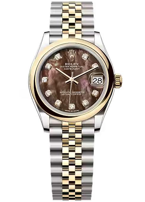 Rolex Lady-Datejust 31mm Two-Tone Yellow Gold Black Mother of Dial Smooth Bezel