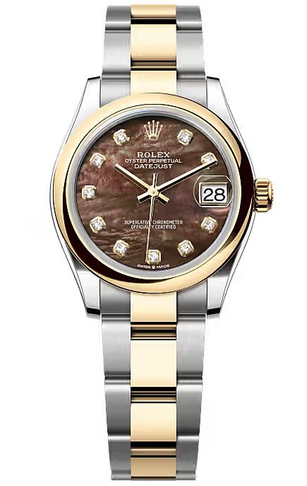 Rolex Lady-Datejust 31mm Two-Tone Yellow Gold Black Mother of Dial Smooth Bezel