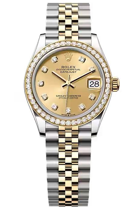 Rolex Lady-Datejust 31mm Two-Tone Yellow Gold Champagne Dial Diamond Bezel