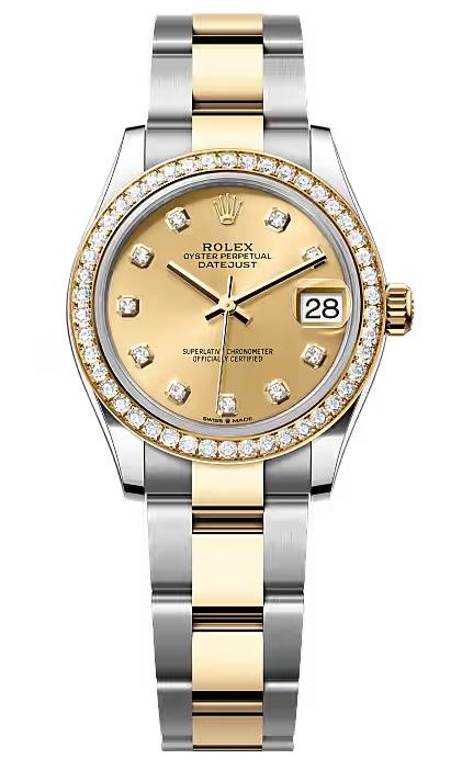 Rolex Lady-Datejust 31mm Two-Tone Yellow Gold Champagne Dial Diamond Bezel