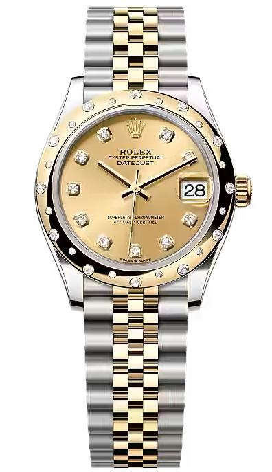 Rolex Lady-Datejust 31mm Two-Tone Yellow Gold Champagne Dial Diamond Bezel