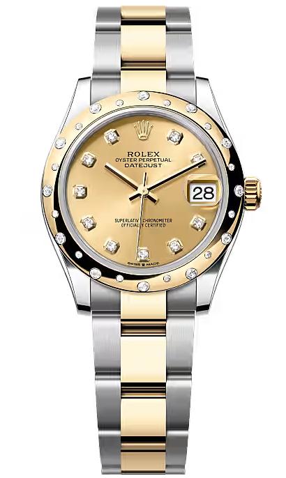 Rolex Lady-Datejust 31mm Two-Tone Yellow Gold Champagne Dial Diamond Bezel