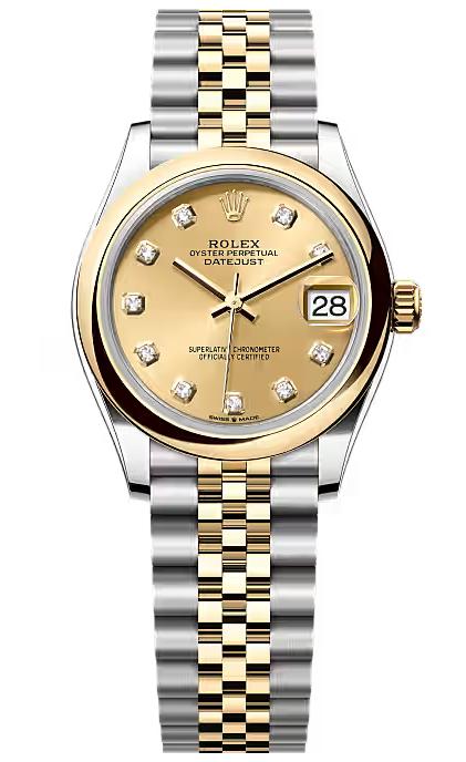 Rolex Lady-Datejust 31mm Two-Tone Yellow Gold Champagn Diamond Dial Smooth Bezel
