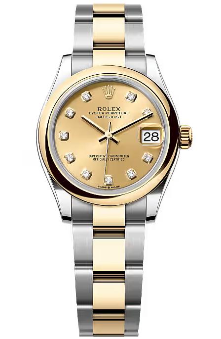 Rolex Lady-Datejust 31mm Two-Tone Yellow Gold Champagn Diamond Dial Smooth Bezel
