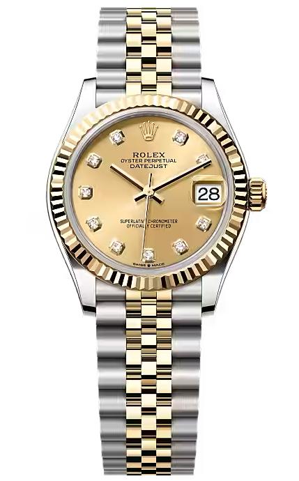 Rolex Lady-Datejust 31mm Two-Tone Yellow Gold Champagn Diamond Dial Fluted Bezel