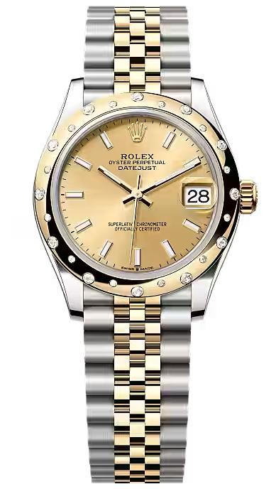 Rolex Lady-Datejust 31mm Two-Tone Yellow Gold Champagne Index Dial Diamond Bezel