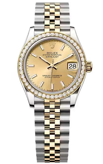 Rolex Lady-Datejust 31mm Two-Tone Yellow Gold Champagne Index Dial Diamond Bezel