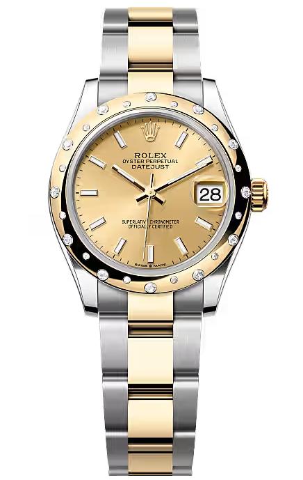 Rolex Lady-Datejust 31mm Two-Tone Yellow Gold Champagne Index Dial Diamond Bezel