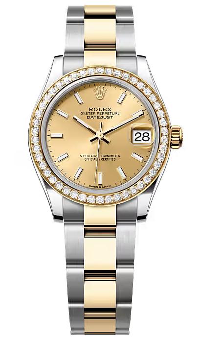 Rolex Lady-Datejust 31mm Two-Tone Yellow Gold Champagne Index Dial Diamond Bezel