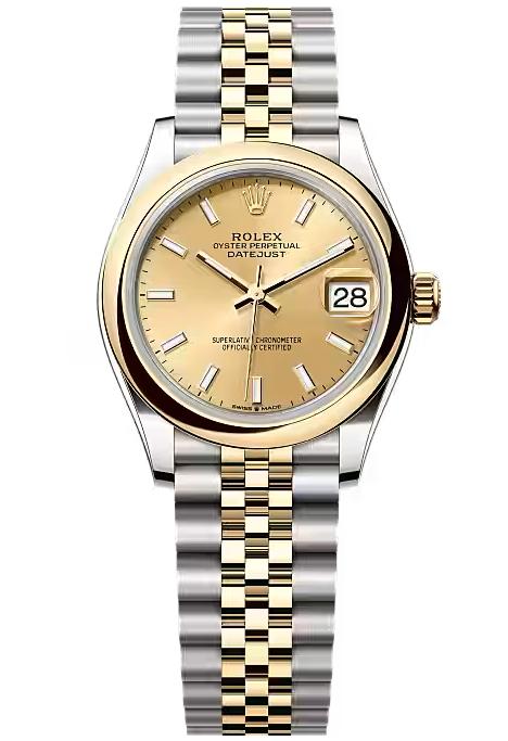 Rolex Lady-Datejust 31mm Two-Tone Yellow Gold Champagne Index Dial Smooth Bezel
