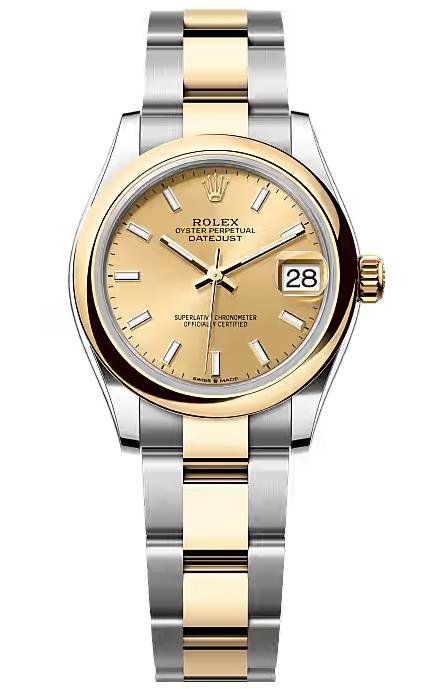 Rolex Lady-Datejust 31mm Two-Tone Yellow Gold Champagne Index Dial Smooth Bezel