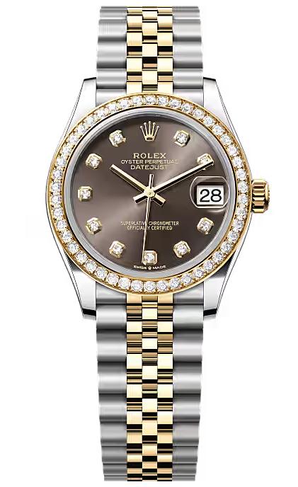 Rolex Lady-Datejust 31mm Two-Tone Yellow Gold Dark Grey Dial Diamond Bezel